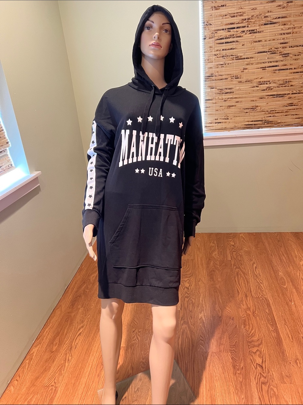 Divided H&M Manhattan USA Black Hoodie Sweatshirt Dress Size 10